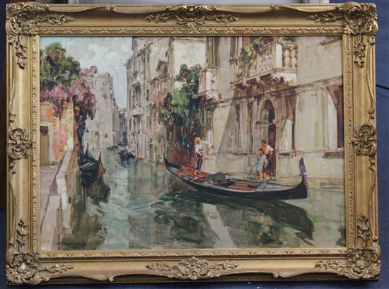 § Angelo Brombo (Italian, 1893-1962) Gondola on a Venetian backwater, 19.5 x 28in.
